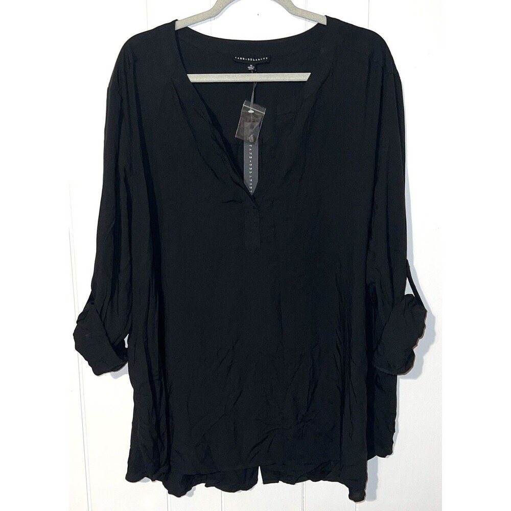 Jane + Delaney Black Top Women’s Size 3x V-Neck Roll up Sleeves Buttons On Back